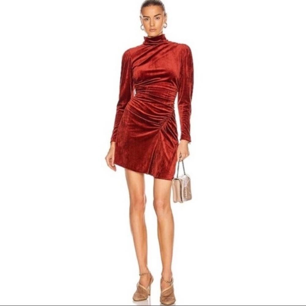 A.L.C. alc rust red micro velvet Marcel turtleneck ruched short mini dress